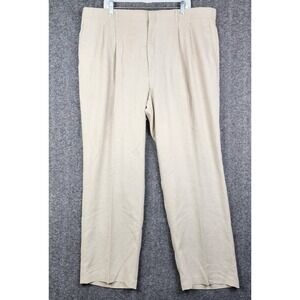Haggar Pleated Dress Pants Mens 44x32 Beige Linen Blend 161892-034-28-0